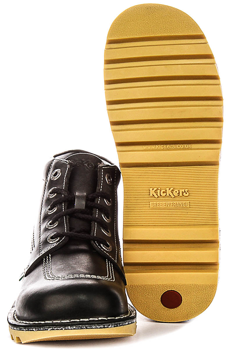 Kickers Kick Hi Botín de piel con cordones para hombre en blanco negro
