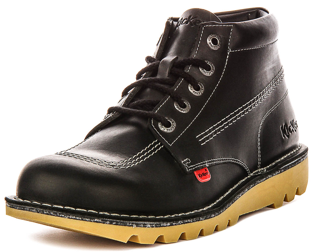Kickers Kick Hi Botín de piel con cordones para hombre en blanco negro