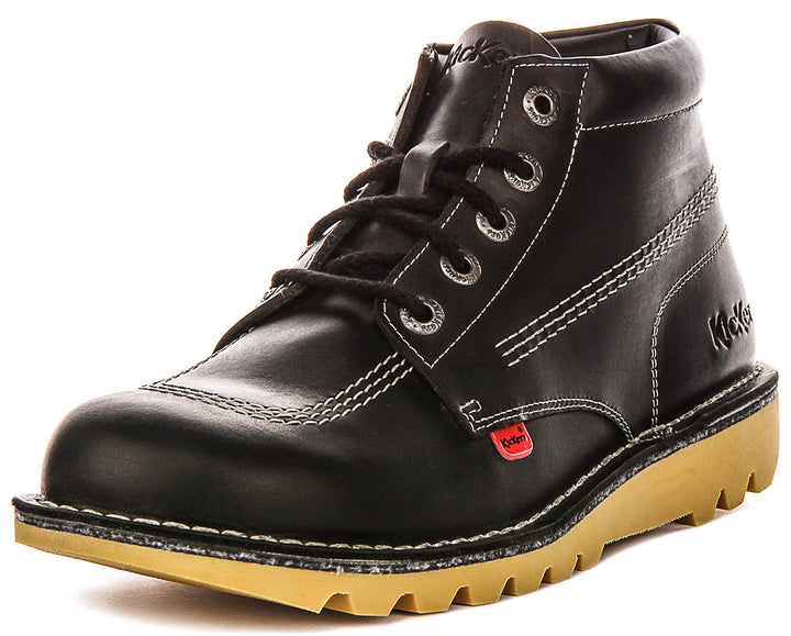 Kickers Kick Hi Botín de piel con cordones para hombre en blanco negro