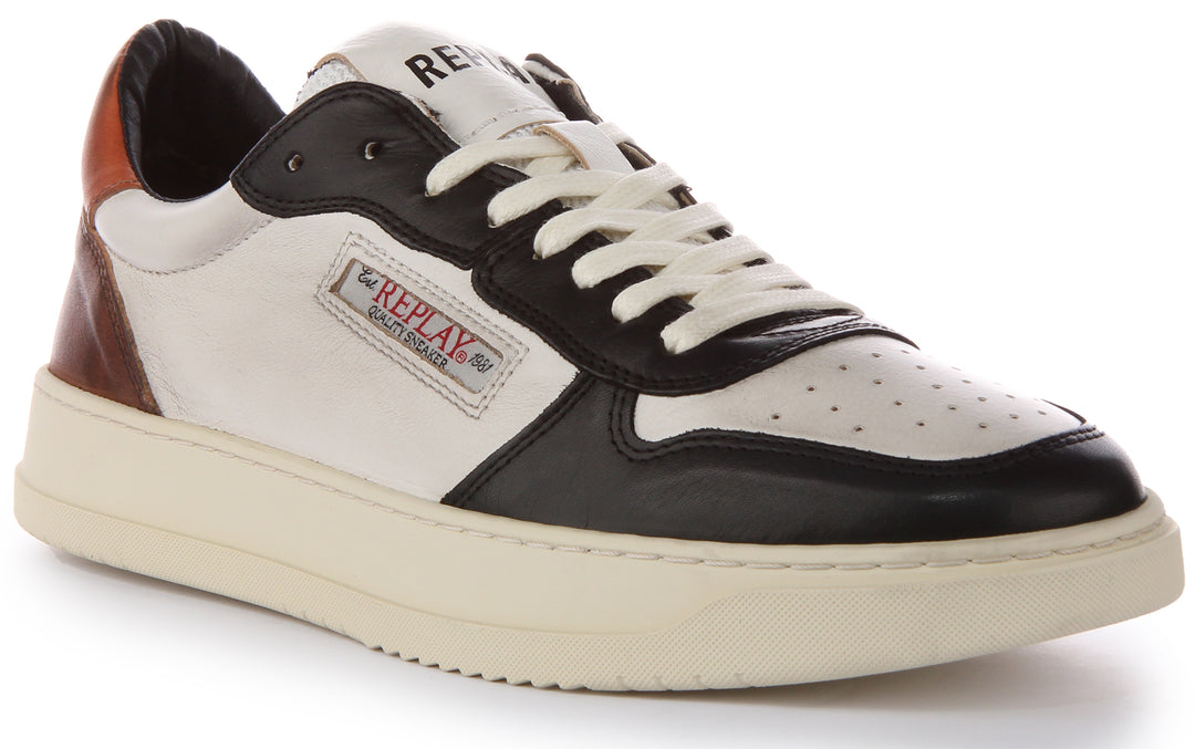 Replay Reload Mix In Black Beije For Men Lace up Retro Trainers