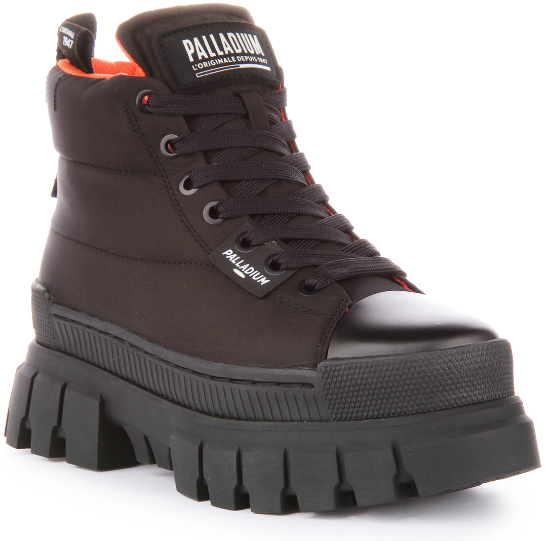 Palladium Revolt Boot Overcush Bottines à lacets en nylon rembourré pour femmes en noir noir