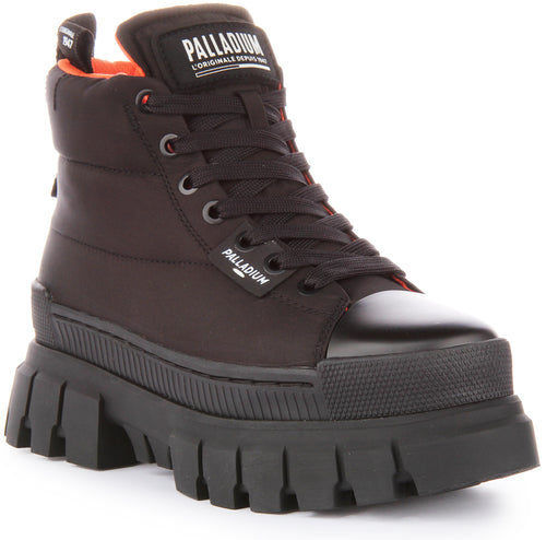 Palladium Revolt Boot Overcush Botines acolchados de nailon con cordones para mujer en negro negro