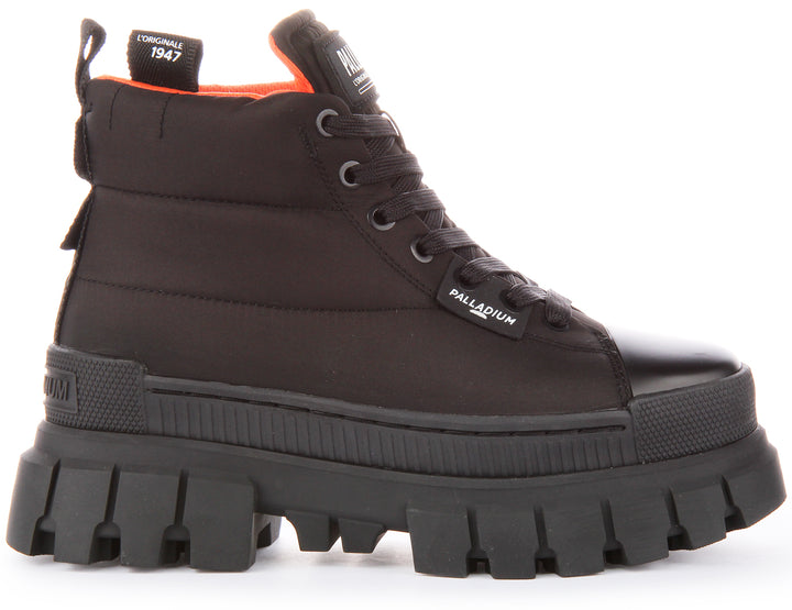 Palladium Revolt Boot Overcush Bottines à lacets en nylon rembourré pour femmes en noir noir