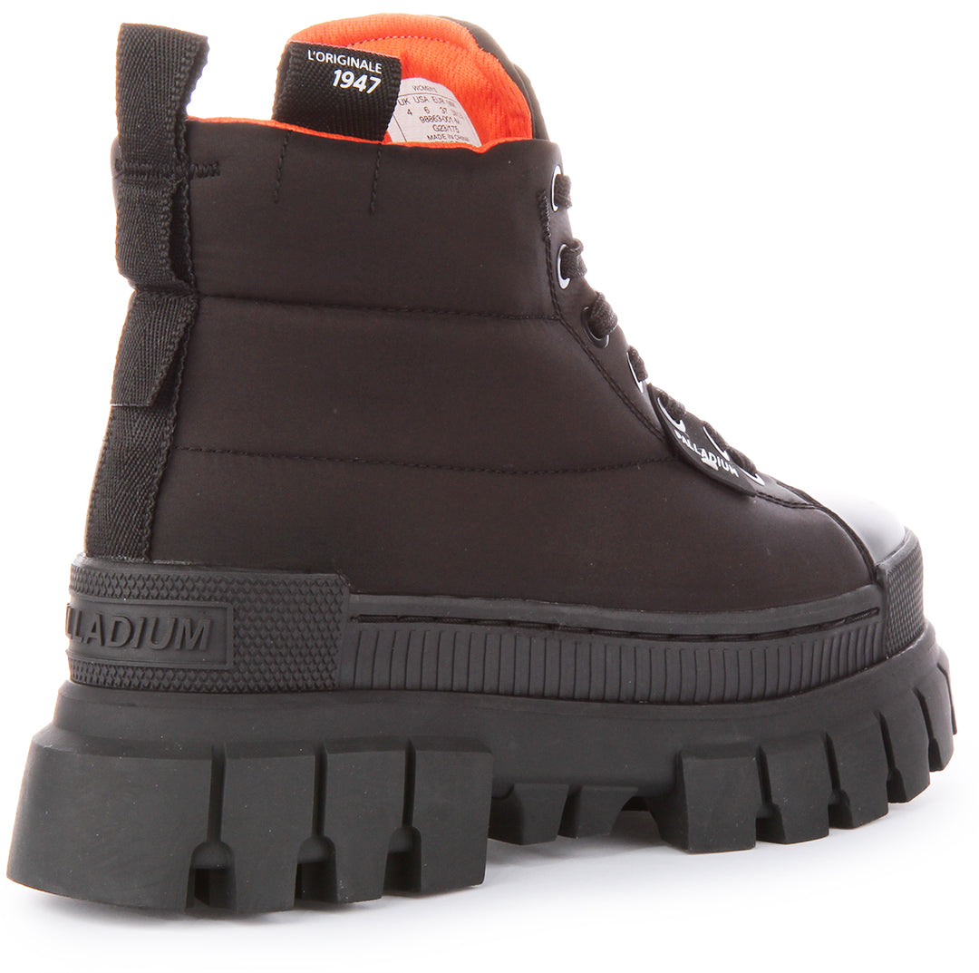 Palladium Revolt Boot Overcush Bottines à lacets en nylon rembourré pour femmes en noir noir