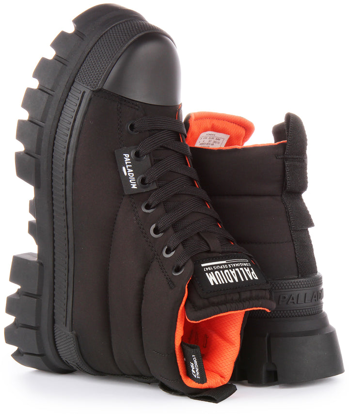 Palladium Revolt Boot Overcush Stivaletto in nylon imbottito allacciato da donna in nero nero