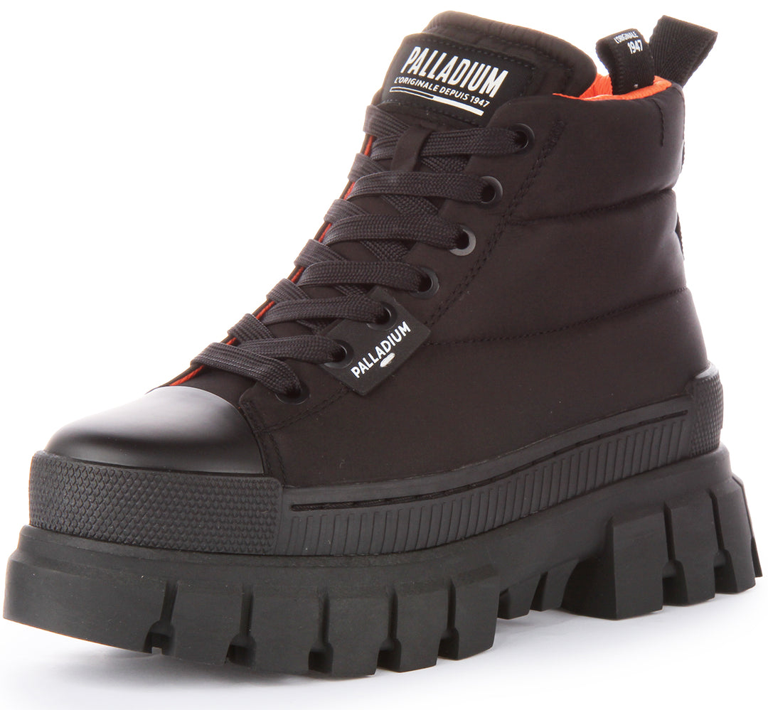 Palladium Revolt Boot Overcush Botines acolchados de nailon con cordones para mujer en negro negro