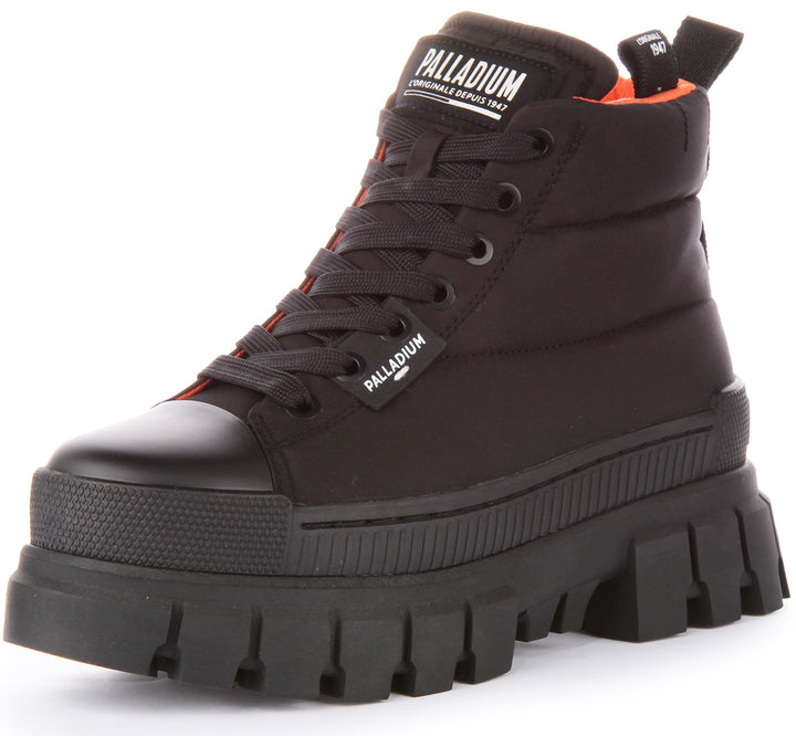 Palladium Revolt Boot Overcush Bottines à lacets en nylon rembourré pour femmes en noir noir