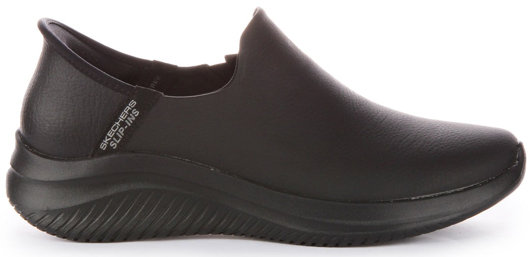 Skechers Slip Ins: Ultra Flex 3.0All Smooth Baskets à enfiler en cuir pour femmes en noir noir