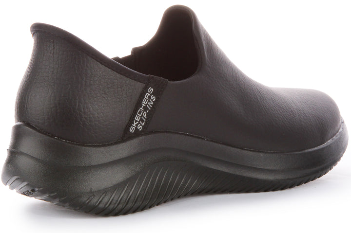 Skechers Slip Ins: Ultra Flex 3.0All Smooth Baskets à enfiler en cuir pour femmes en noir noir