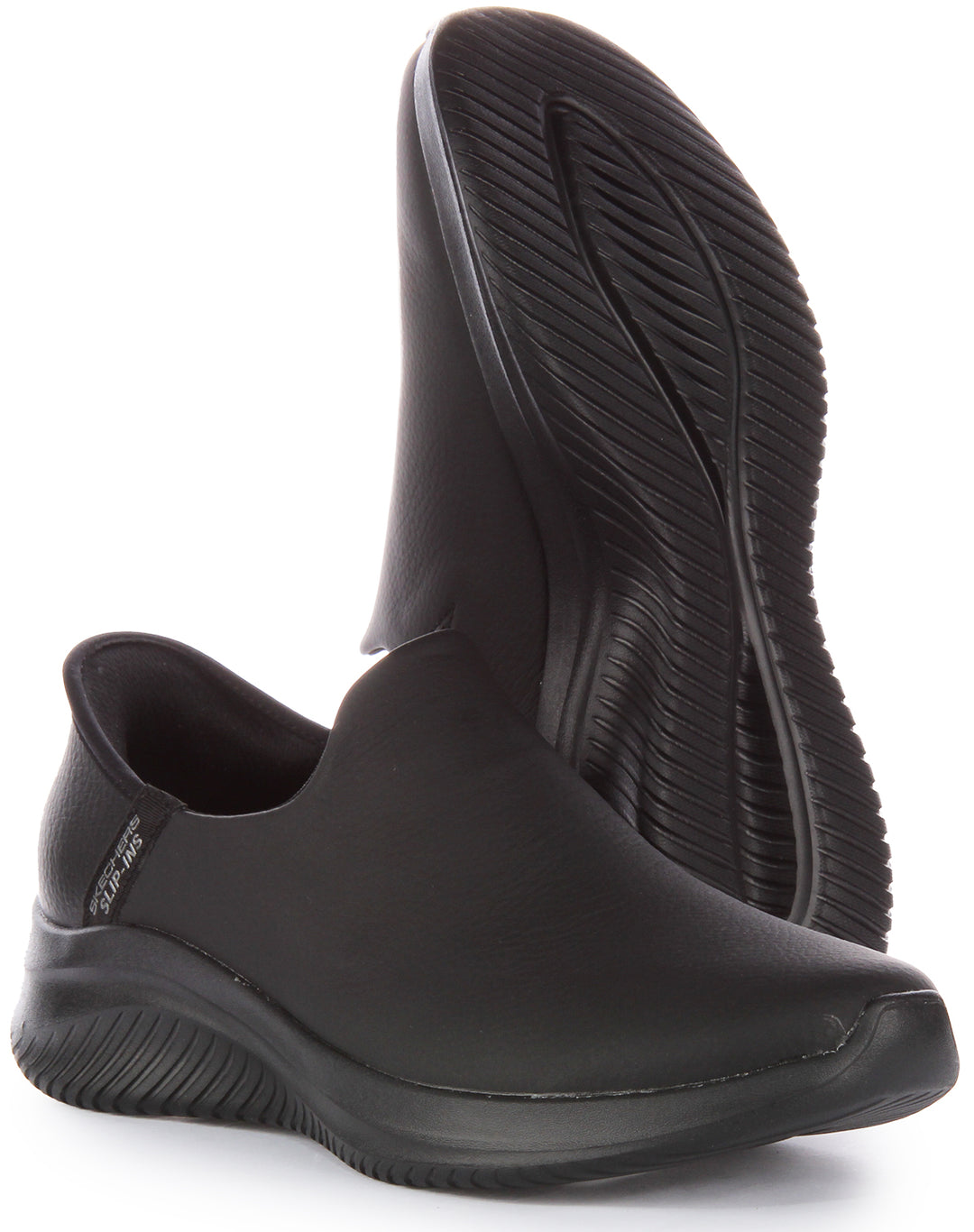 Skechers SlipIns: Ultra Flex 3.0 All Smooth Scarpe da ginnastica in pelle da donna in nero nero