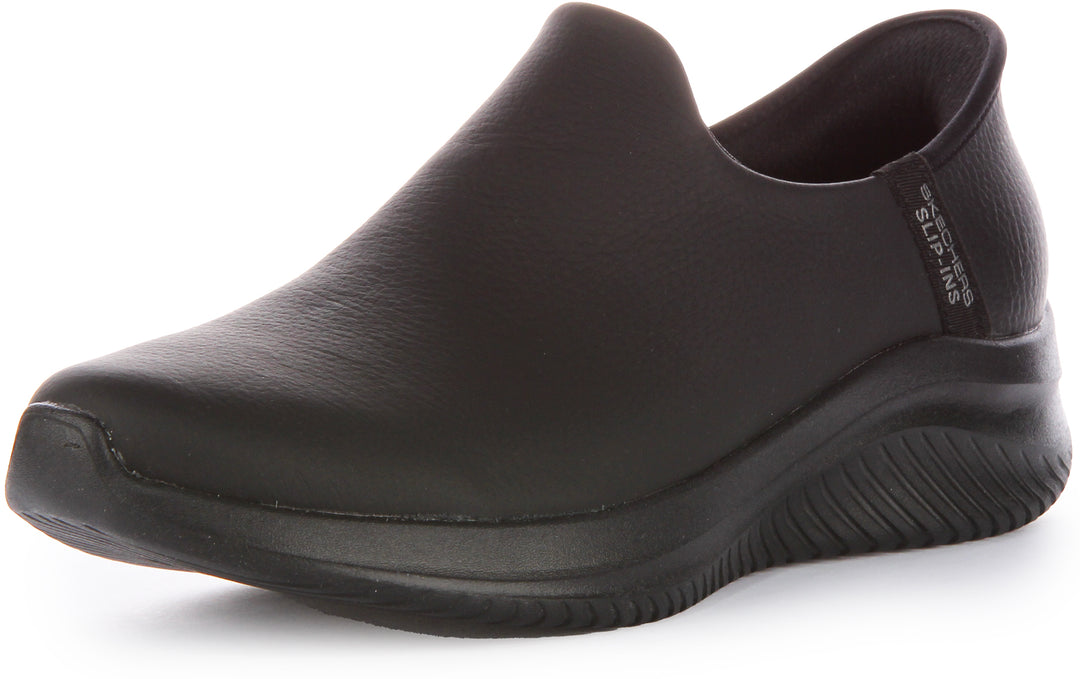 Skechers SlipIns: Ultra Flex 3.0 All Smooth Zapatillas deslizantes de piel para mujer en negro negro