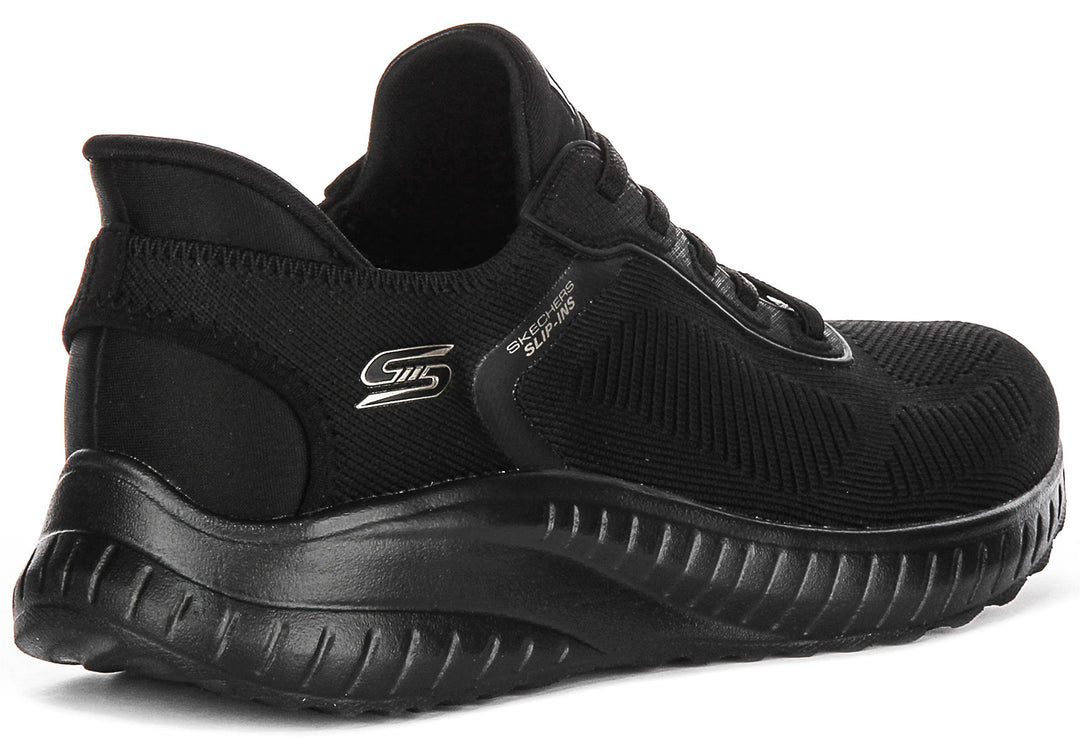 Skechers Bobs Sport Squad In Black Black For Women Knit Heel