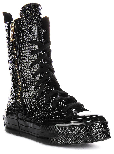Converse A09381C Chuck 70 Croc Leather Ankle Boots In Black