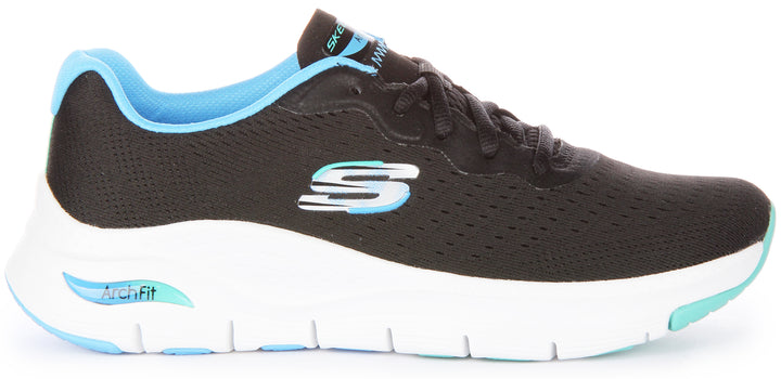 Skechers Arch Fit Infinity Cool Baskets à lacets en maille végane pour femmes en noir bleu