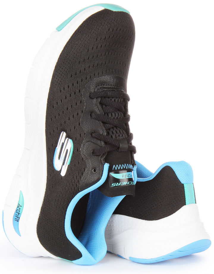 Skechers Arch FitInfinity Cool Scarpe da ginnastica allacciate in rete vegana da donna in nero blu