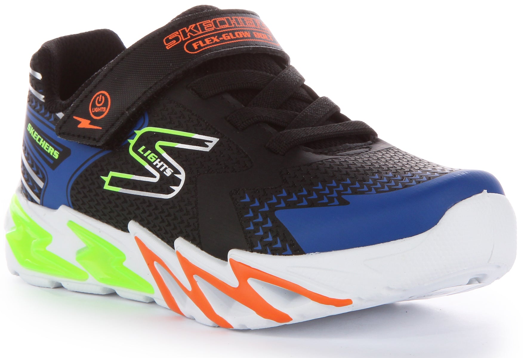 Skechers S Lights Flex Glow Bolt K der Licht Auf Schlupf Auf Turnschuhe Schwarz Blau