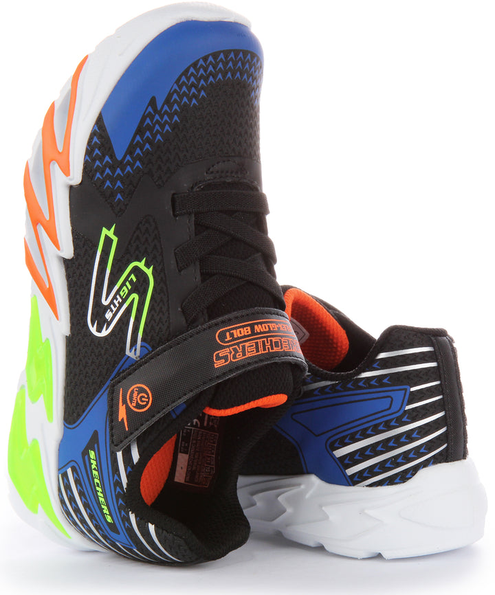 Skechers S Lights: FlexGlow Bolt Scarpe da ginnastica illuminate da bambino in nero blu