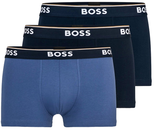 Boxers en coton BOSS TRUNK 3P POWER noirs et bleus pour hommes