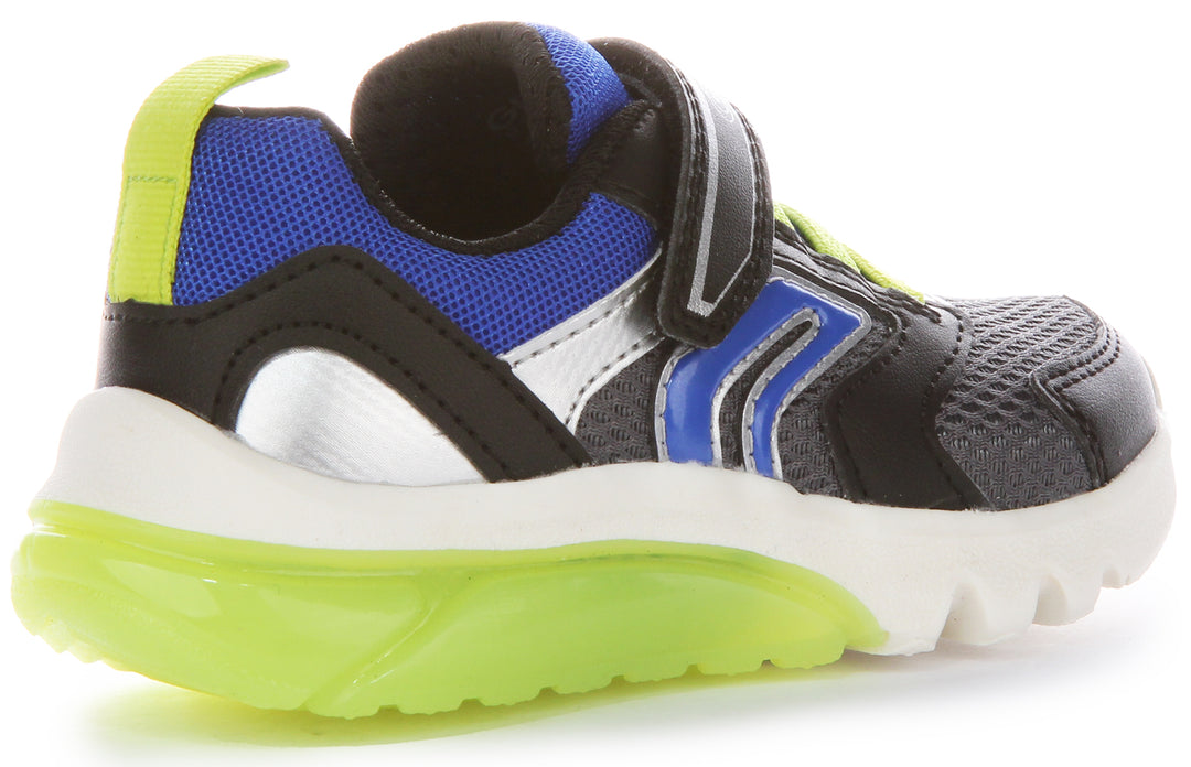 Geox Scarpe da ginnastica con suola Pixel e cinturino flessibile leggero per bambini J Ciberdrone C in blu nero