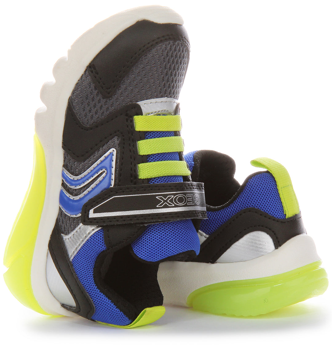 Geox Scarpe da ginnastica con suola Pixel e cinturino flessibile leggero per bambini J Ciberdrone C in blu nero