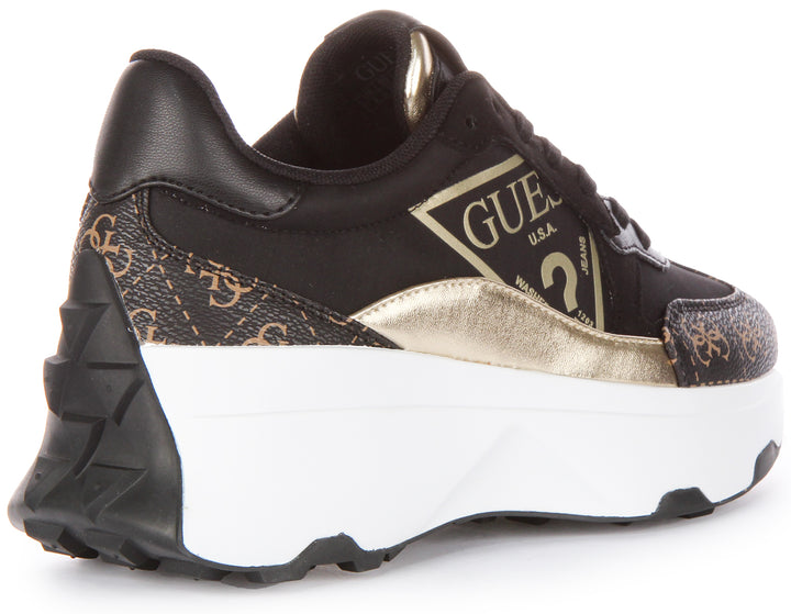 Guess Calebb Triangle Logo Trainer In Black Brown For Women