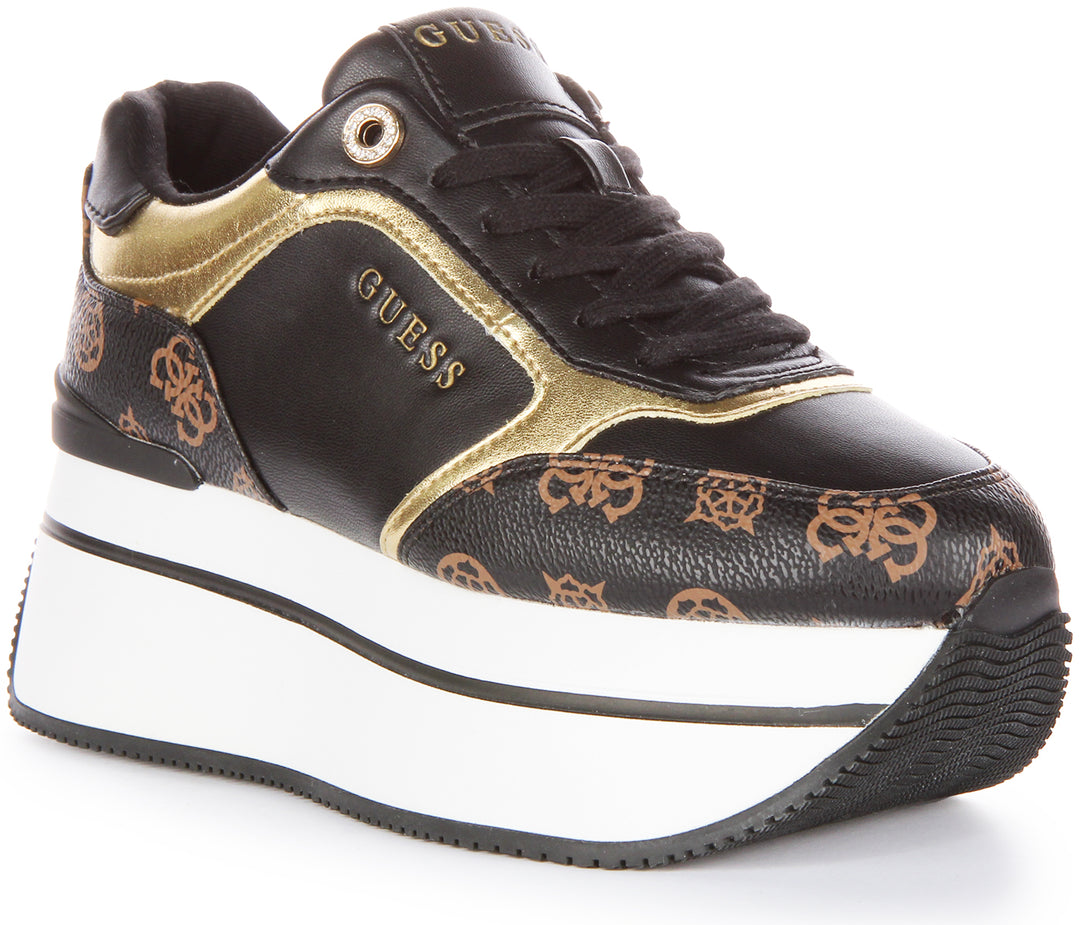 Guess Camrio Zapatillas de plataforma de piel sintética con cordones para mujer en negro marrón