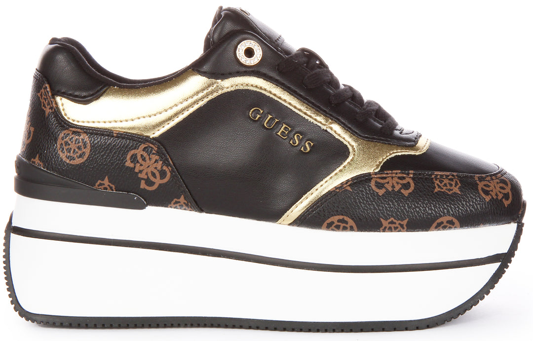 Guess Camrio Platform Trainer In Black Brown For Women