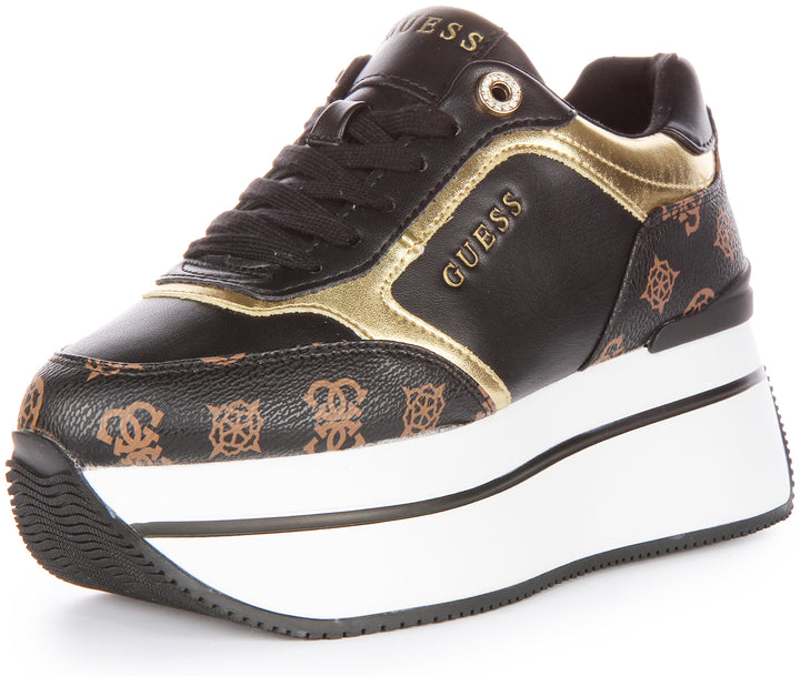 Guess Camrio Zapatillas de plataforma de piel sintética con cordones para mujer en negro marrón