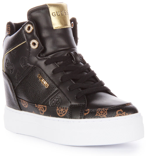 Guess Fridan 4G Wedge Trainer In Black Brown For Women