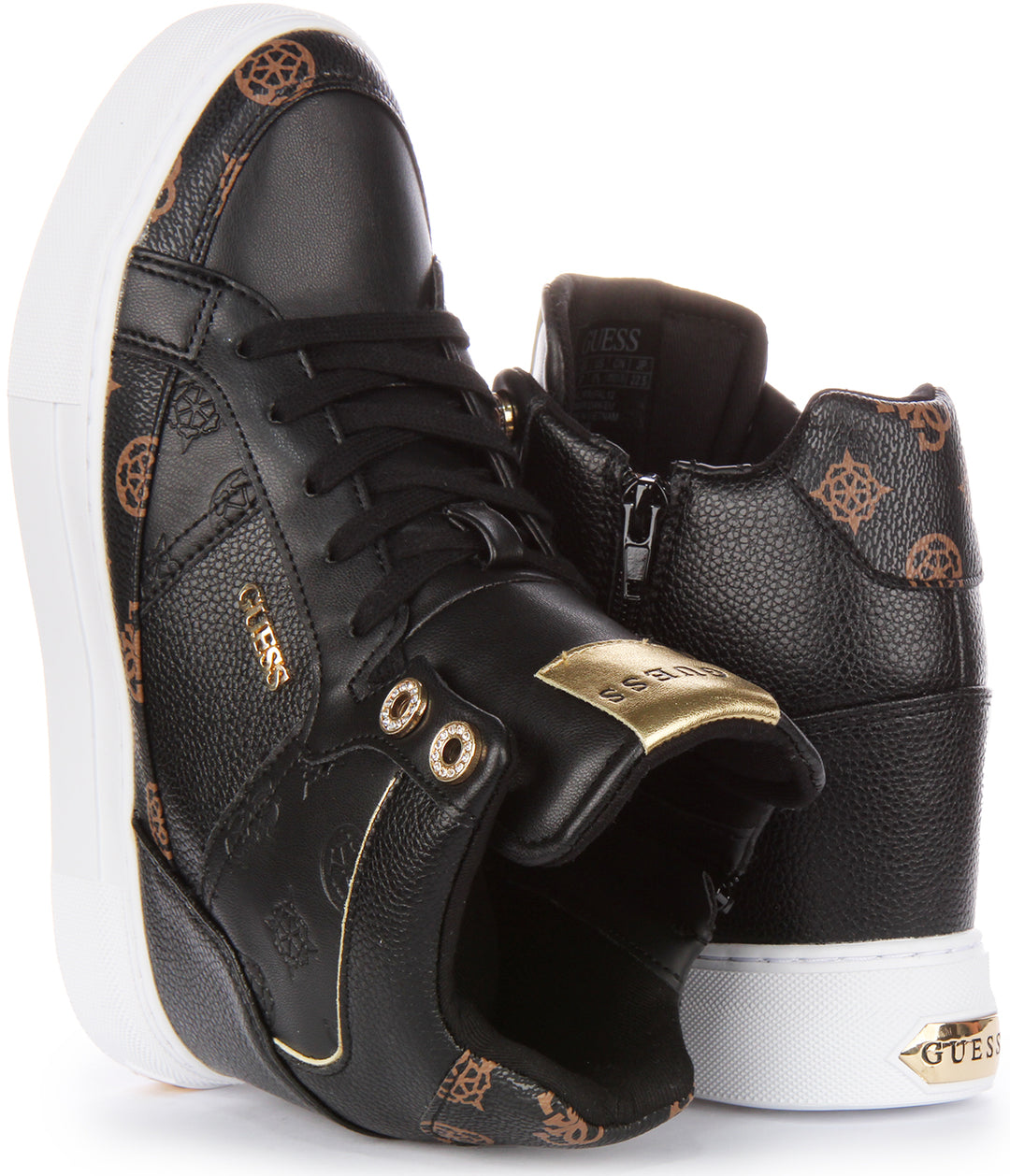 Guess Fridan 4G Wedge Trainer In Black Brown For Women