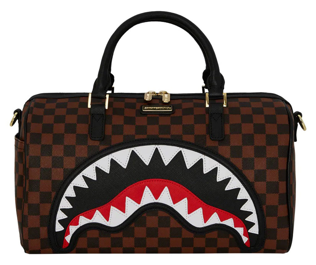 Sprayground Sawtooth Sharks In Paris Mini Duffle In Brown Check