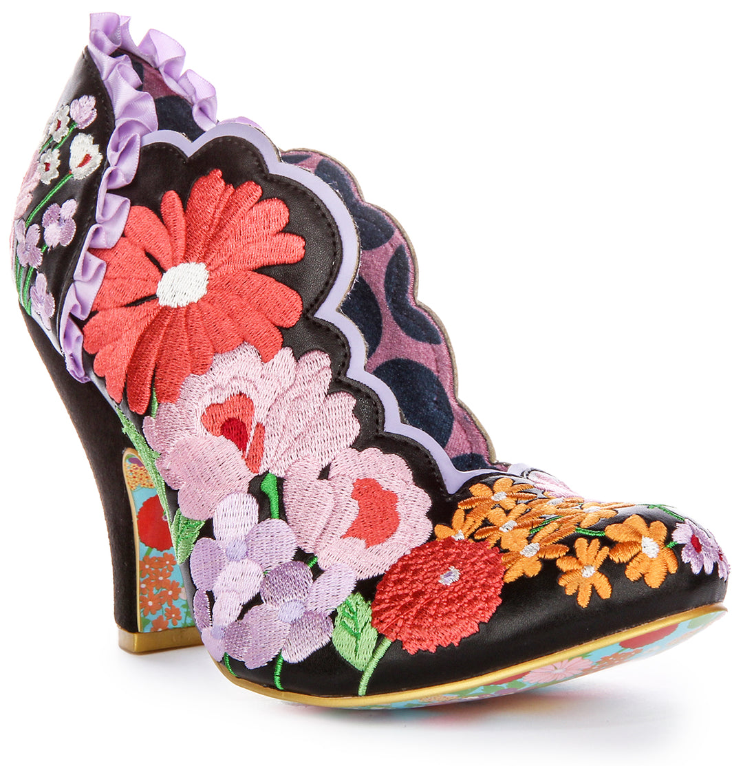 Talons Hauts en Tissu Autre avec Broderie de Fleurs Sauvages Irregular Choice Wan Muti en Noir