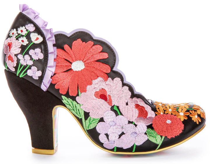 Talons Hauts en Tissu Autre avec Broderie de Fleurs Sauvages Irregular Choice Wan Muti en Noir