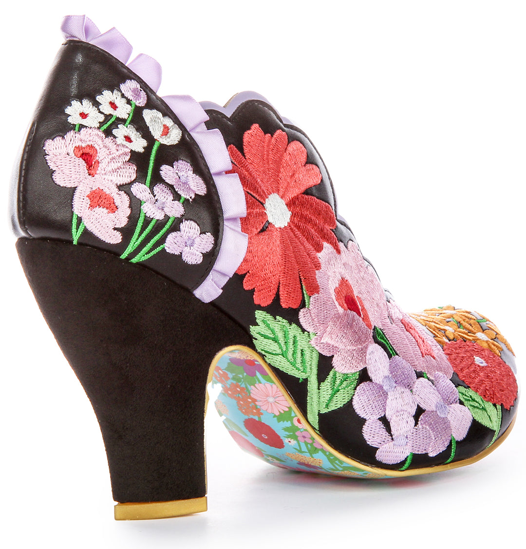 Talons Hauts en Tissu Autre avec Broderie de Fleurs Sauvages Irregular Choice Wan Muti en Noir