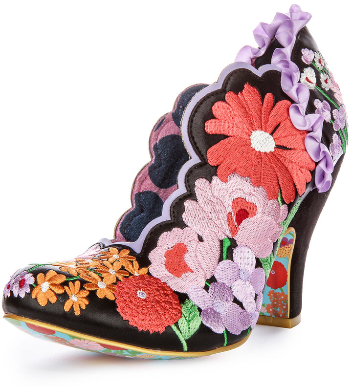 Talons Hauts en Tissu Autre avec Broderie de Fleurs Sauvages Irregular Choice Wan Muti en Noir