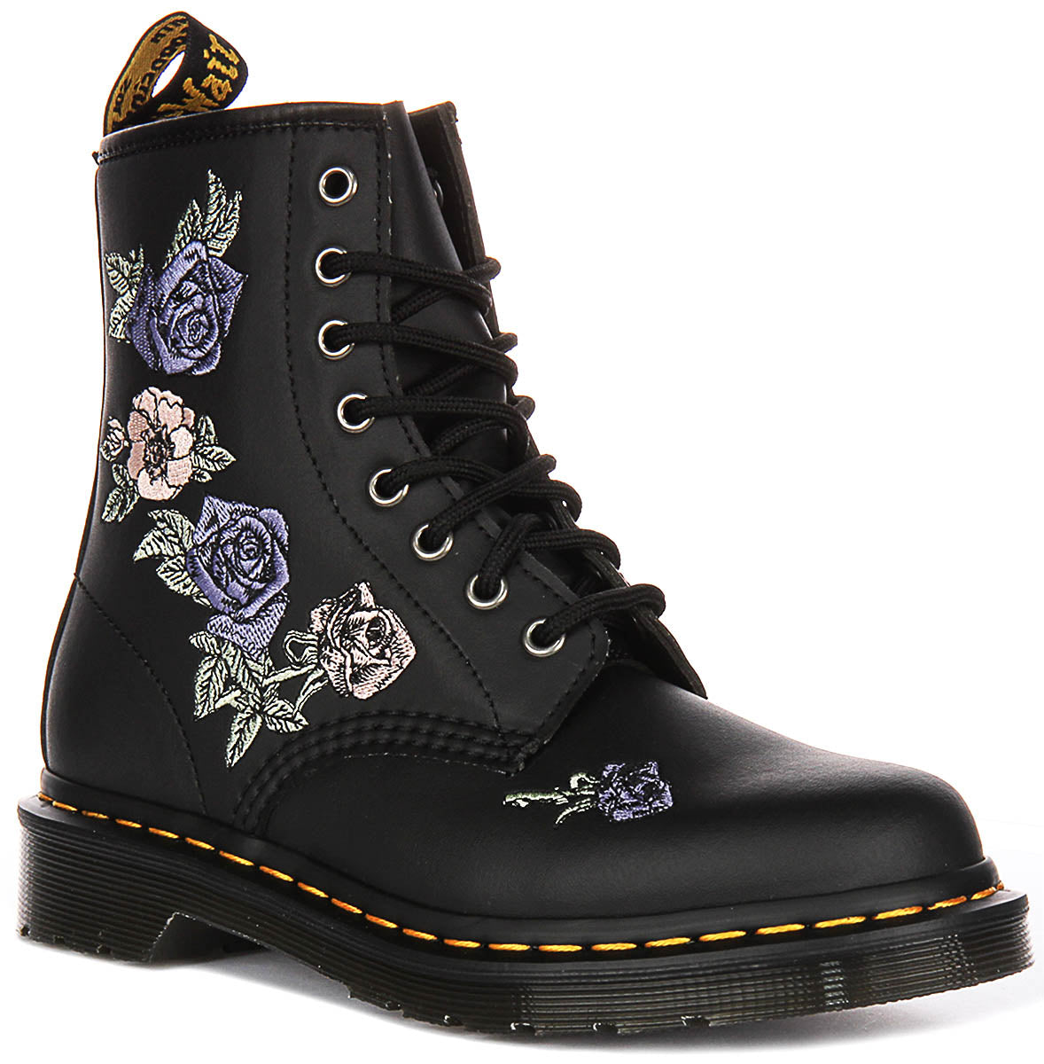 Dr Martens 1460 Vonda Black Floral Ankle Boots | Leather Lace-Up