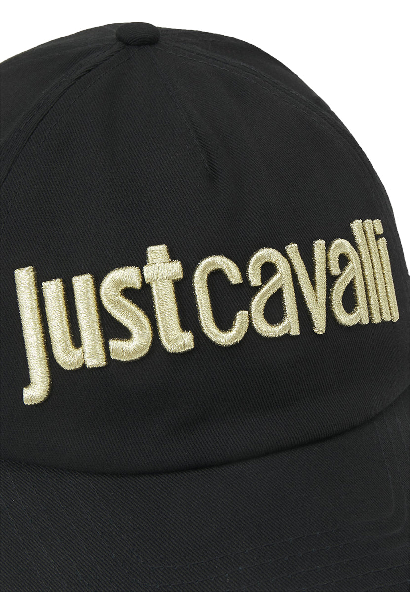 Just Cavalli Gorra de algodón con logotipo bordado para hombre en negro dorado