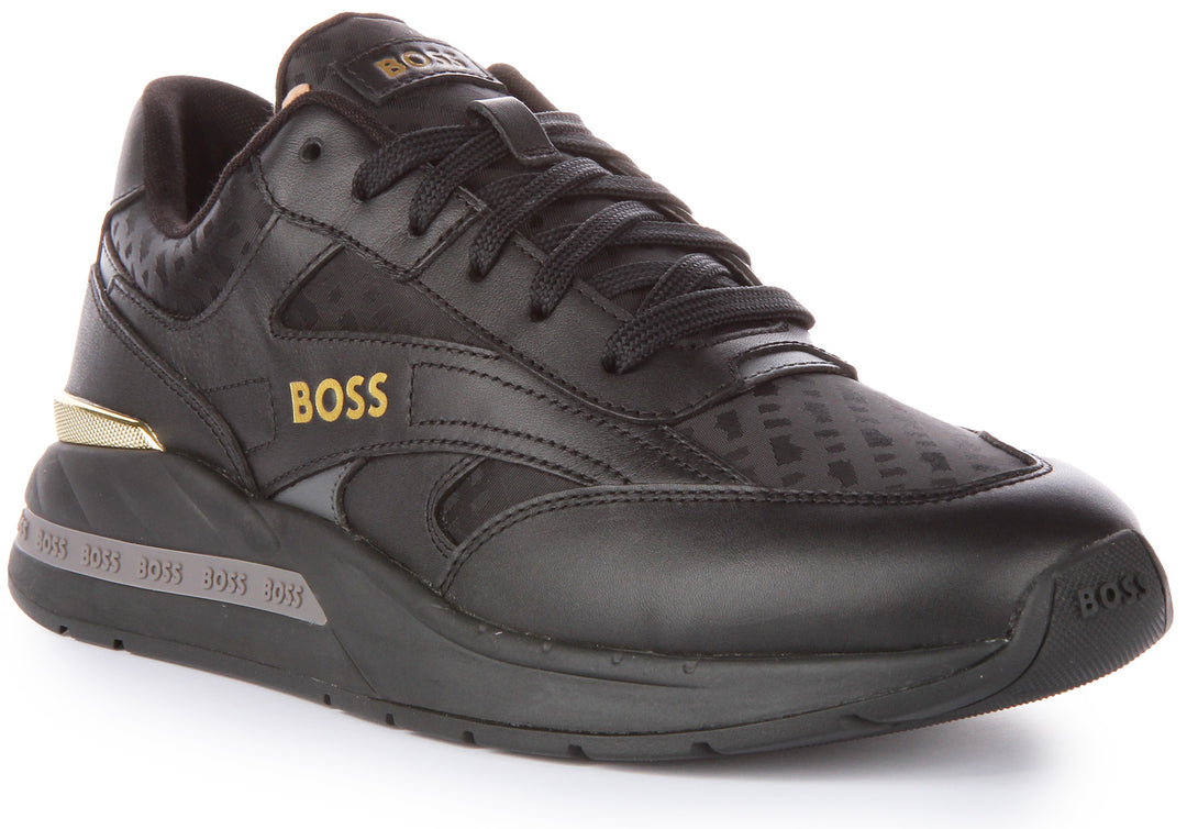 Boss Kurt Runner In Black Gold For Men Hugo Boss Trainers