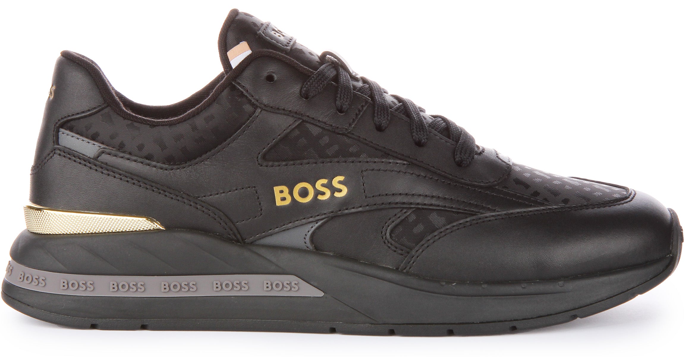 Black and gold hugo cheap boss trainers