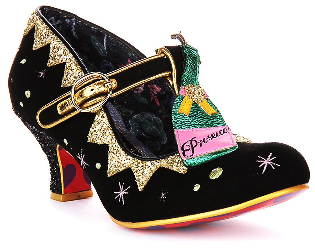 Irregular Choice Sip Sip Hooray In Black Gold For Women