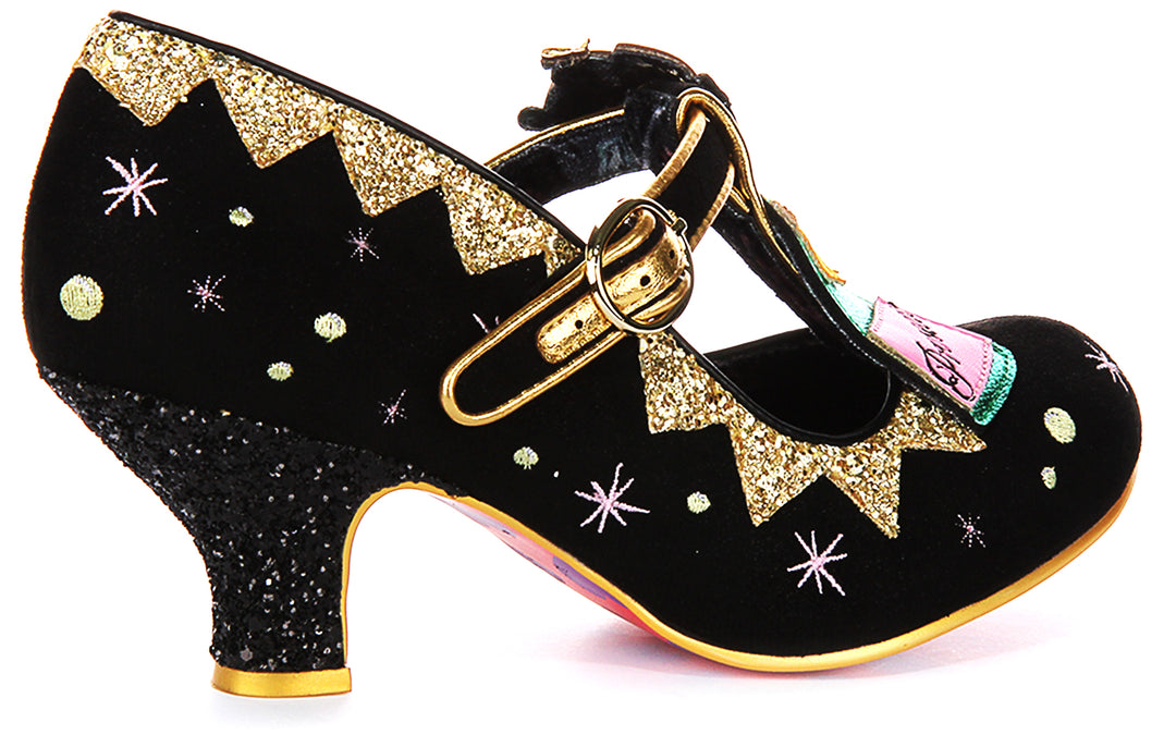 Irregular Choice Sip Sip Hooray In Black Gold For Women