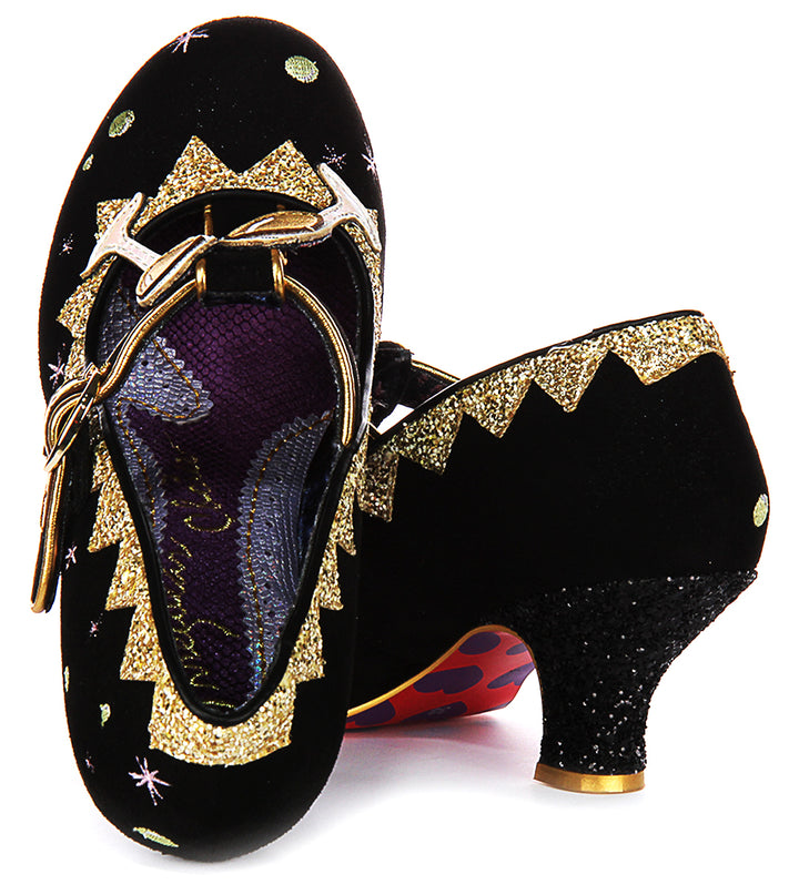 Irregular Choice Sip Sip Hooray In Black Gold For Women