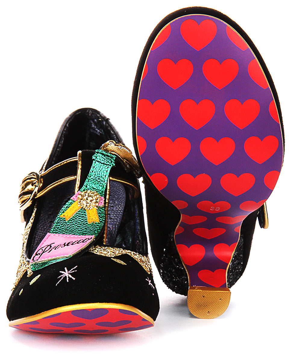 Irregular Choice Sip Sip Hooray In Black Gold For Women