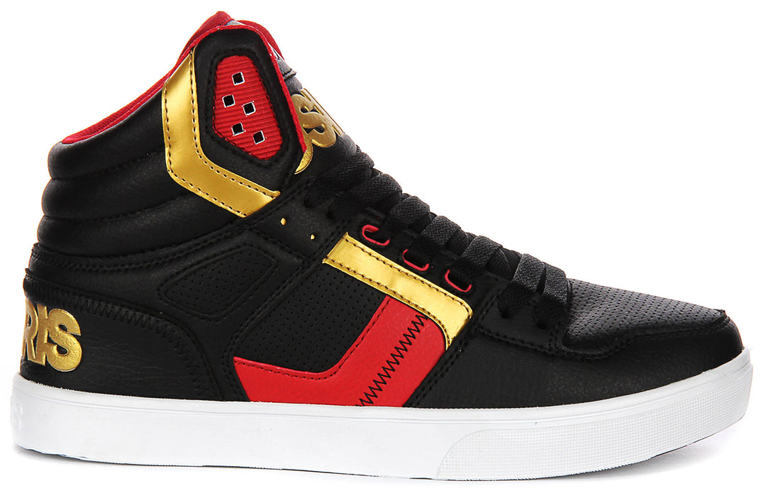 Osiris Clone In Black Gold For Men Lace Up High Top Trainers