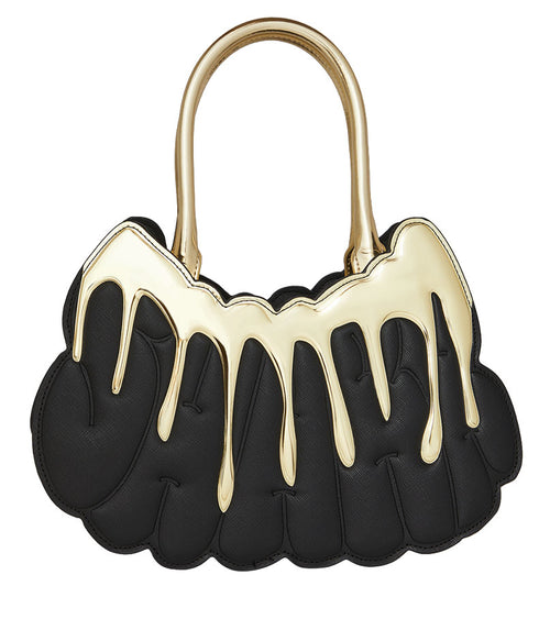Sprayground Gold And Dangerous Drip Handbag In Black Gold