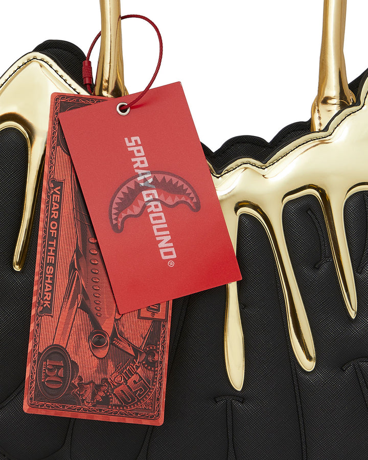 Sprayground Gold And Dangerous Drip Handbag In Black Gold