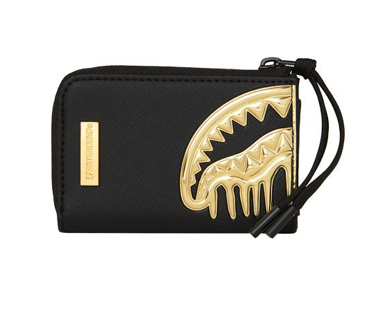 Sprayground Gold And Dangerous Wallet In Black Gold Drip