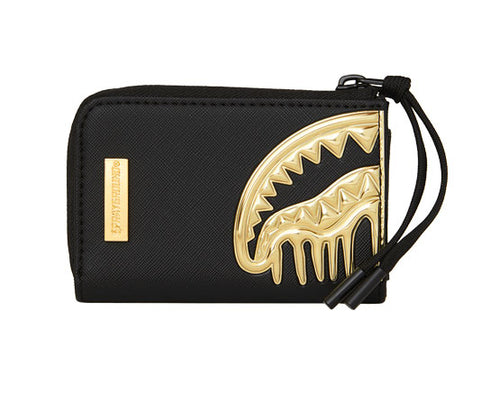 Sprayground Gold And Dangerous Wallet In Black Gold Drip