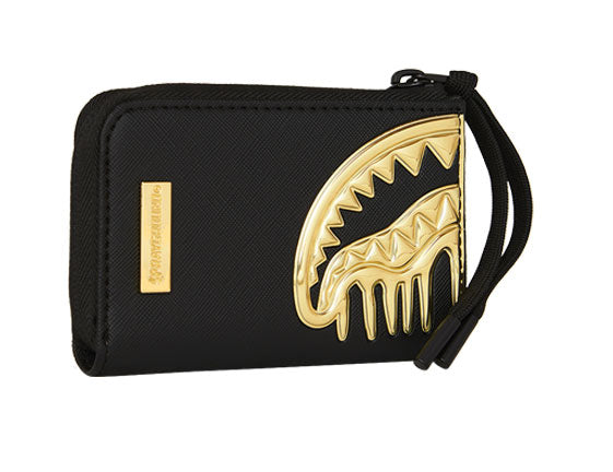 Sprayground Gold And Dangerous Wallet In Black Gold Drip