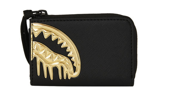 Sprayground Gold And Dangerous Wallet In Black Gold Drip